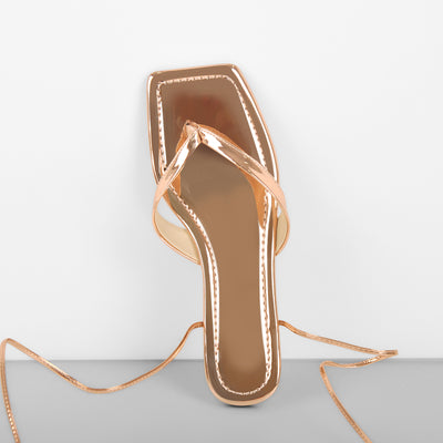 Rose Gold Flip-Flops Strap Flat Sandals