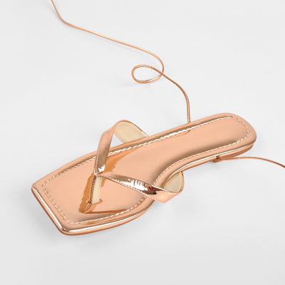 Rose Gold Flip-Flops Strap Flat Sandals