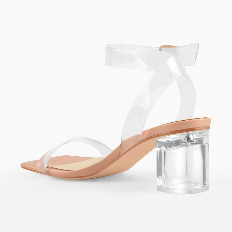 Baby Pink Clear Strap Transparent Chunky Heels Sandals