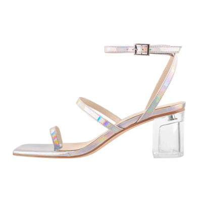 Square Toe Colorful Clear Chunky Heels Sandals