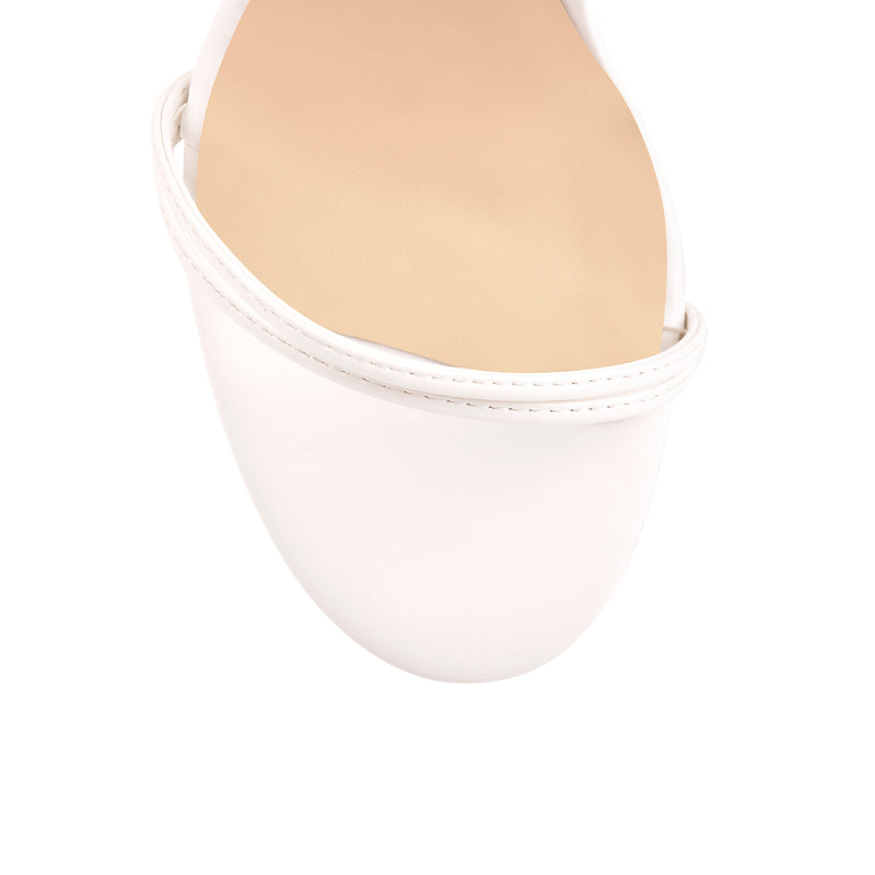 White Round Toe Platform Ankle Strap High Heel Sandals