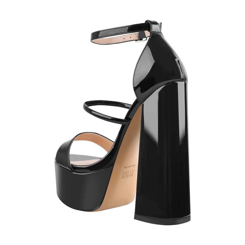 Open Toe Black Band Platform Chunky High Heels Sandals