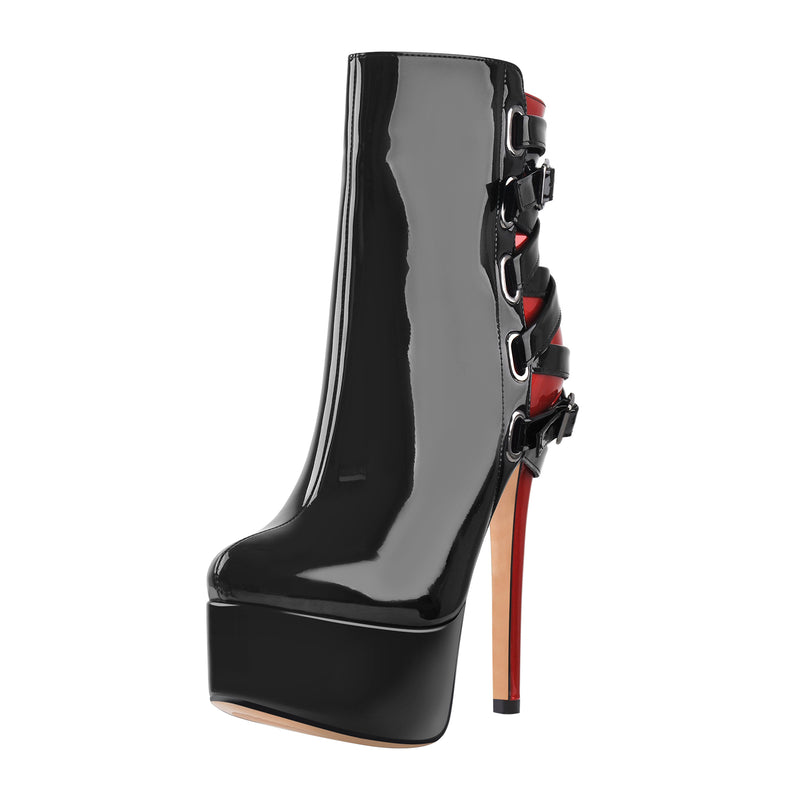 Black Strap Pointed Toe Stilettos Ankle Boots