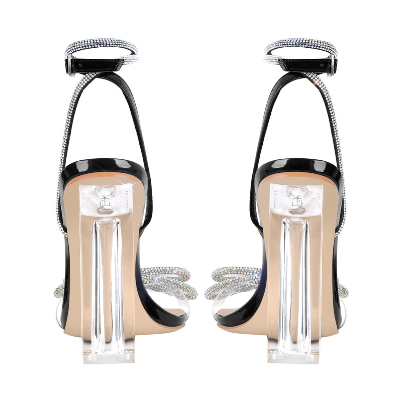 Rhinestone Bow Clear Chunky Heel Sandals