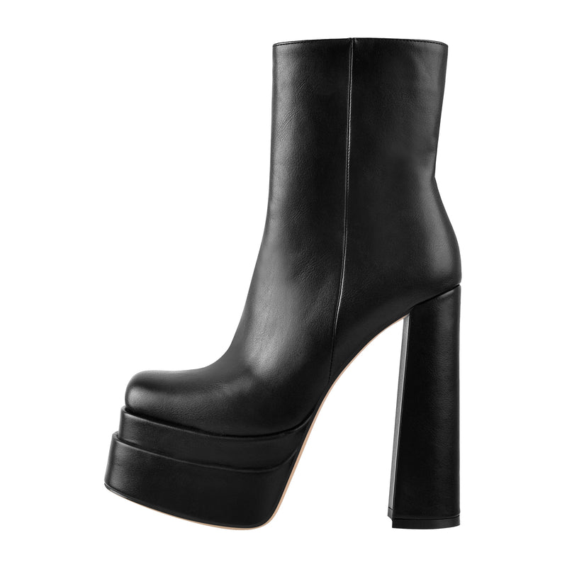 Square Toe Black Double Platform Block Heel Ankle Boot – Onlymaker