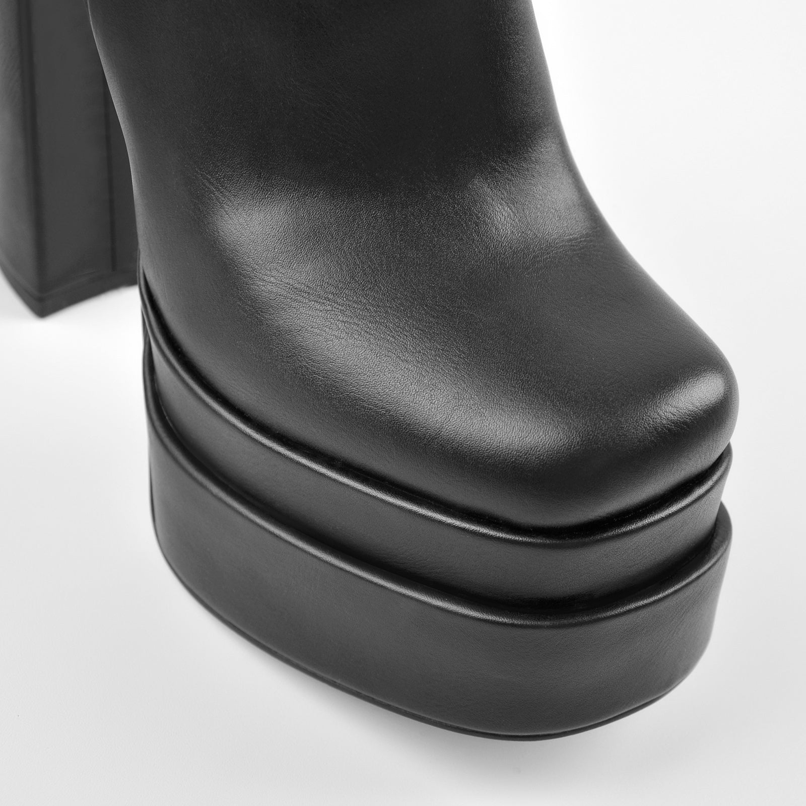 Square Toe Black Double Platform Block Heel Ankle Boot – Onlymaker
