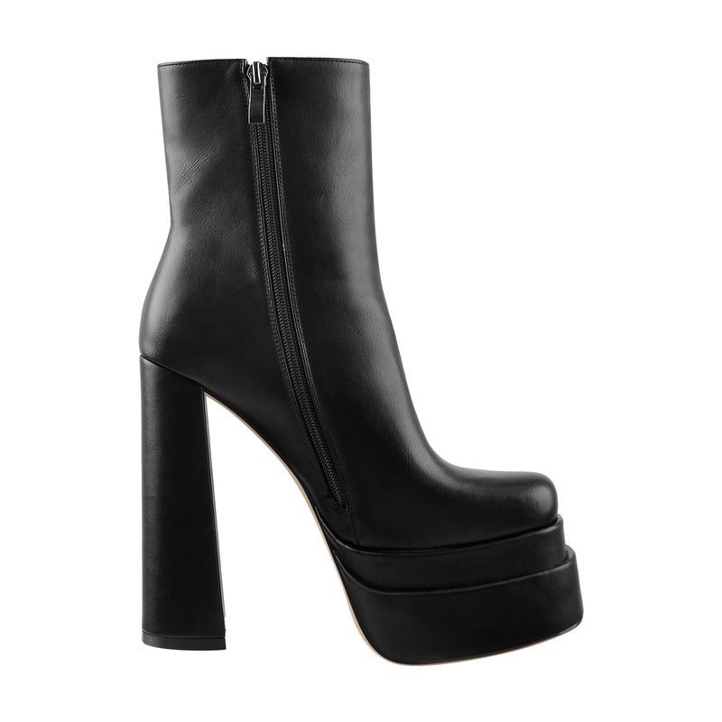 Square Toe Black Double Platform Block Heel Ankle Boot – Onlymaker