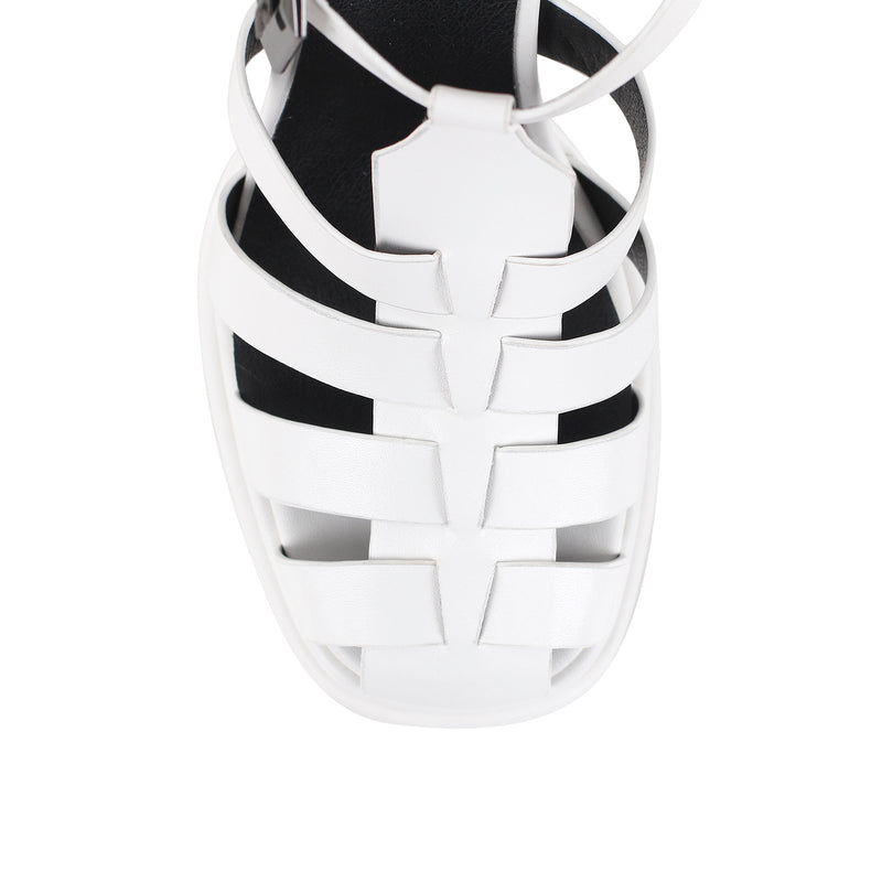 White Platform Chunky High Heel Hollow Out Strappy Sandals