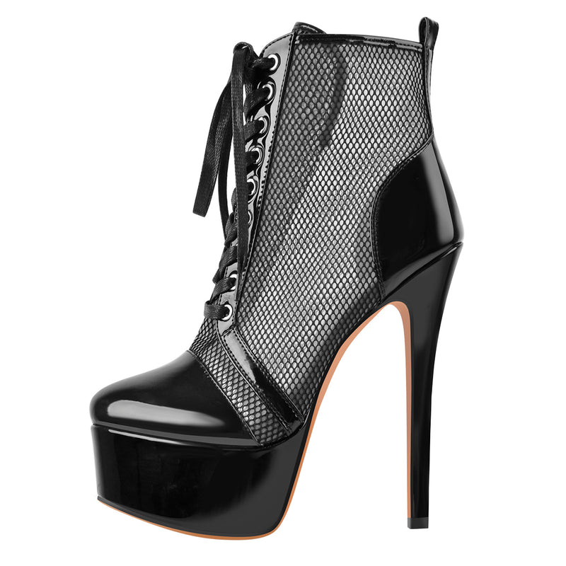 Black Lace Up Novelty Women Platform Boots