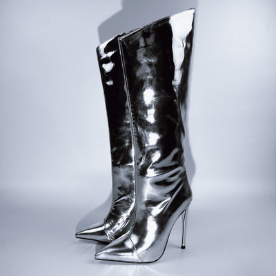 Metallic Leather Stiletto Knee High Boots