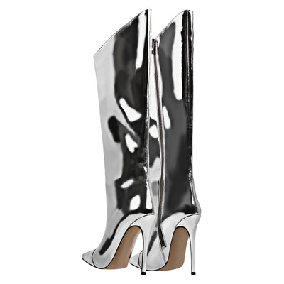 Metallic Leather Stiletto Knee High Boots