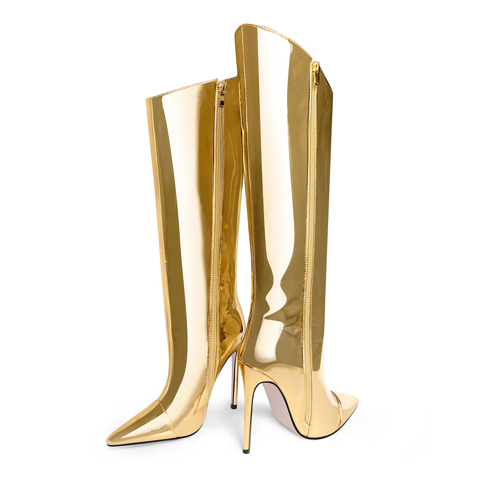 Metallic Leather Stiletto Knee High Boots â Onlymaker