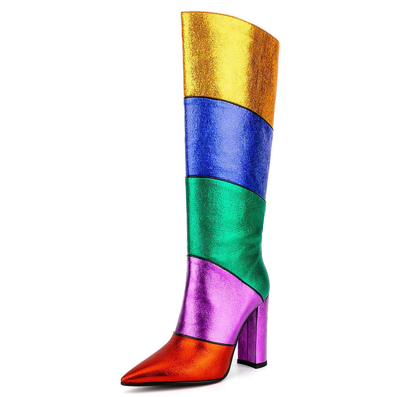 Colorful Patchwork Knee High Boots
