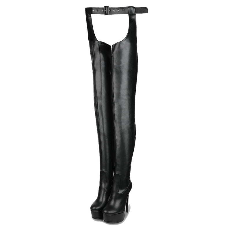 Round Toe Platform Stiletto Stretchy Pantyhose Boots