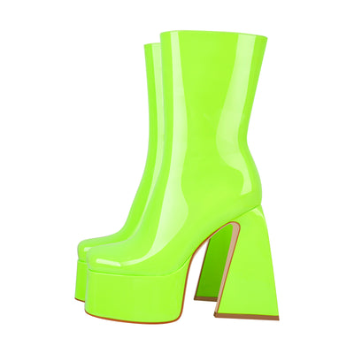 Fluorescent Green Platform Mid-Calf Chunky Boots