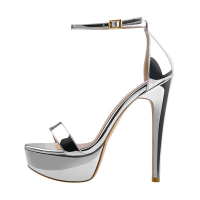 Silver Ankle Strap Platform Stiletto Single Band Sandals – Onlymaker