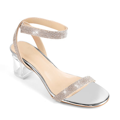 Rhinestone Strap Clear Block Chunky Sandals