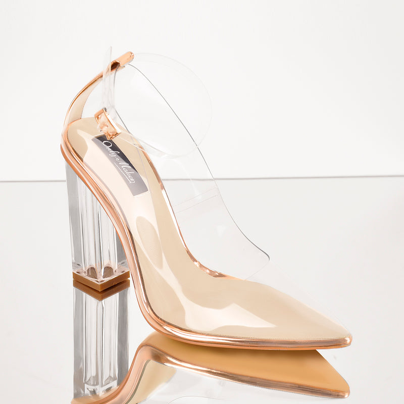 Pointed Toe Buckle Strap Clear Heels Pumps
