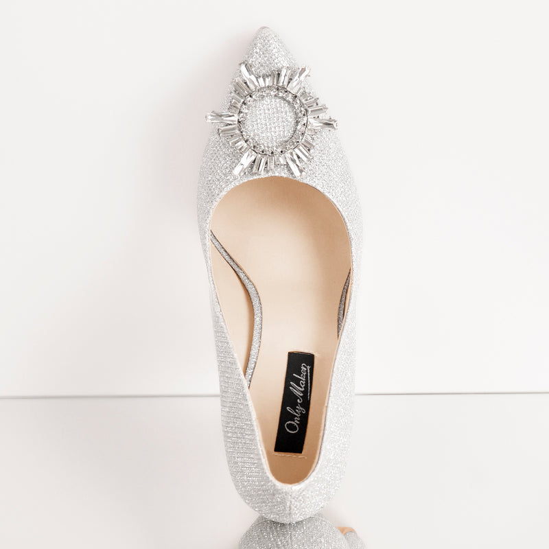 Silver Diamante Buckle Pointed Toe High Heel Pumps – Onlymaker