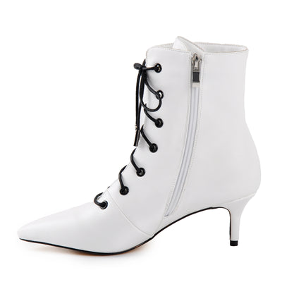 White Heeled Work Boots Kitten Heel Ankle Boots