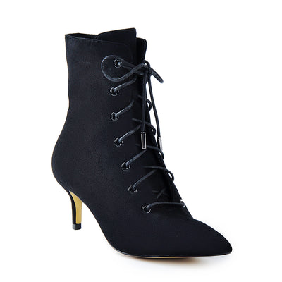 Kitten Low Heel Pointed Toe Lace Up Ankle Boots