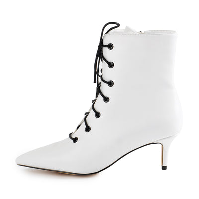 White Heeled Work Boots Kitten Heel Ankle Boots