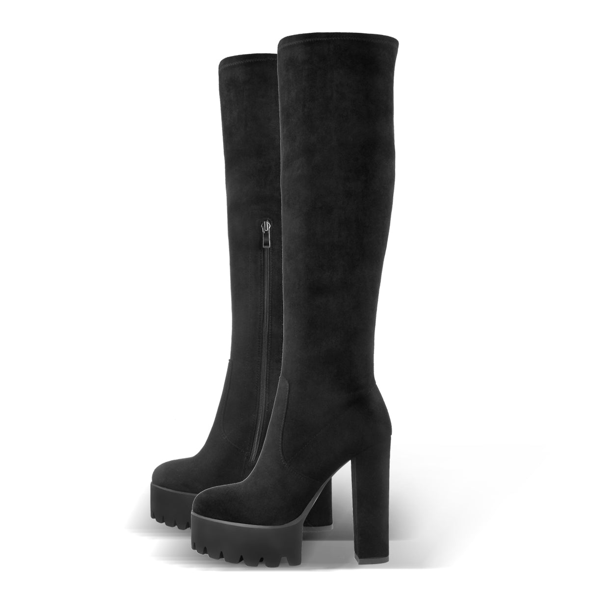 Platform Chunky Heels Round Toe Black Suede Over The Knee Boots – Onlymaker