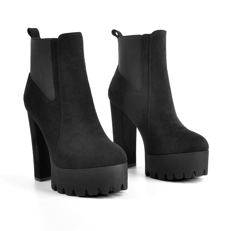 Black Suede Chunky High Heel Ankle Boots