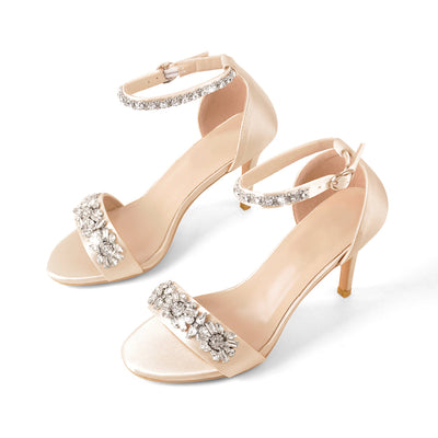 Rhinestone Embellished Ankle Strap White Sandals