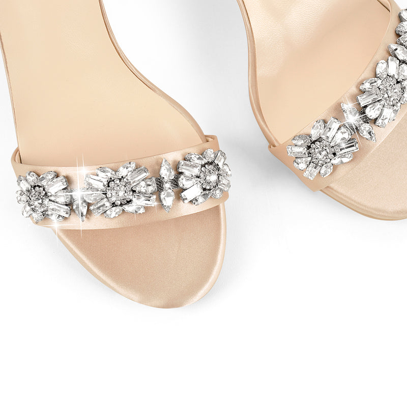 Rhinestone Embellished Ankle Strap White Sandals