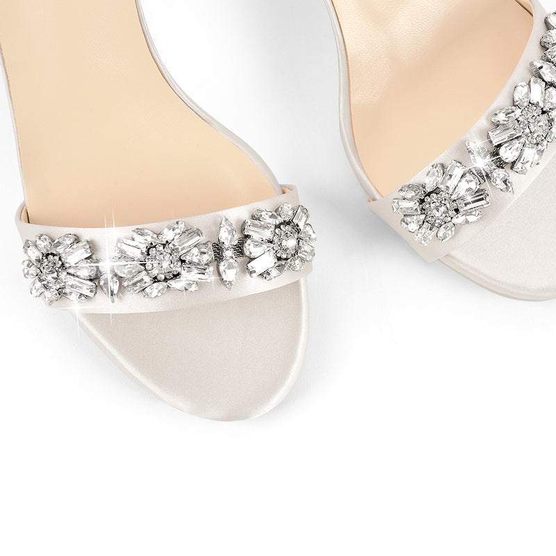 Rhinestone Embellished Ankle Strap White Sandals