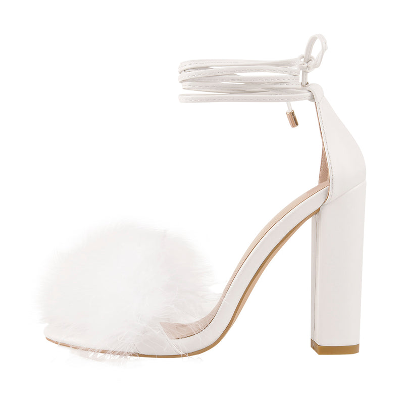 Platform Chunky Heel Ankle Strap Sandals With Fur – Mislish