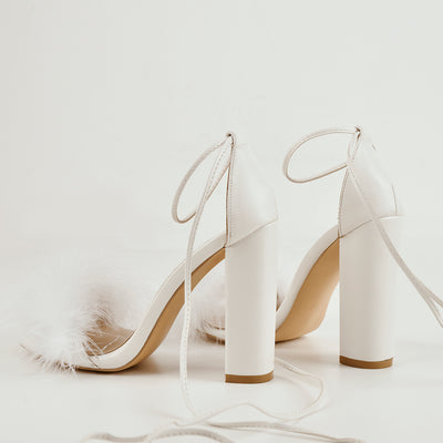 Fluffy Feather Chunky High Heel Sandals