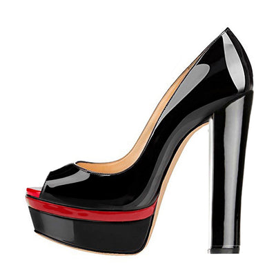 Black Peep Toe Double Platform Stiletto High Heel Pumps