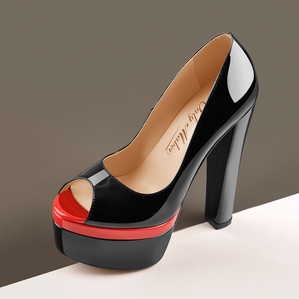Black Peep Toe Double Platform Stiletto High Heel Pumps – Onlymaker