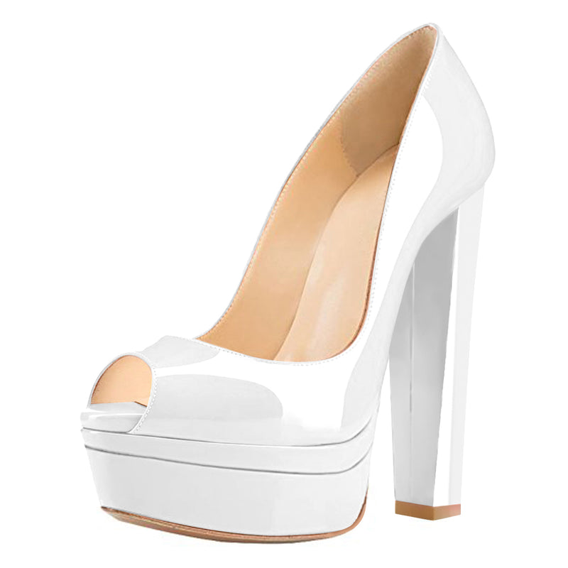 Classic White Peep Toe Platform Pumps