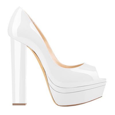 Classic White Peep Toe Platform Pumps