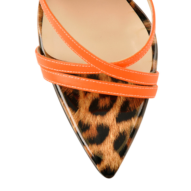 Open Pointed Toe Criss Cross Leopard Stilettos Ankle Strap Sandals