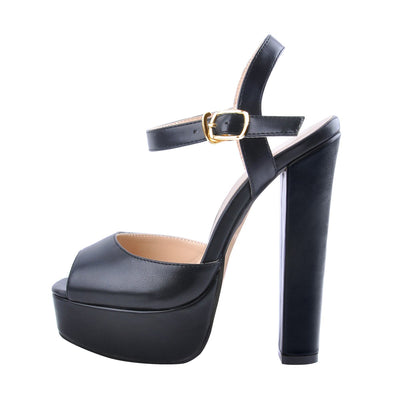 Peep Toe Platform Black Chunky High Heel Sandals