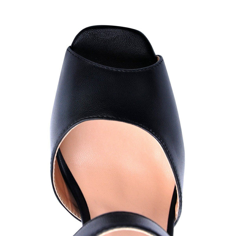 Peep Toe Platform Black Chunky High Heel Sandals