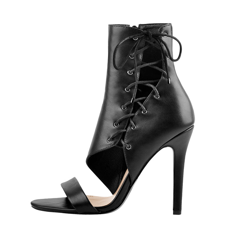 Lace Up Cutout High Heel Sandal Boots