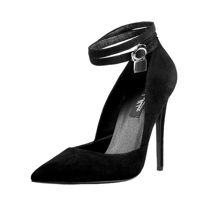 Pointed Toe Double Ankle Strap Lock High Heel Pumps