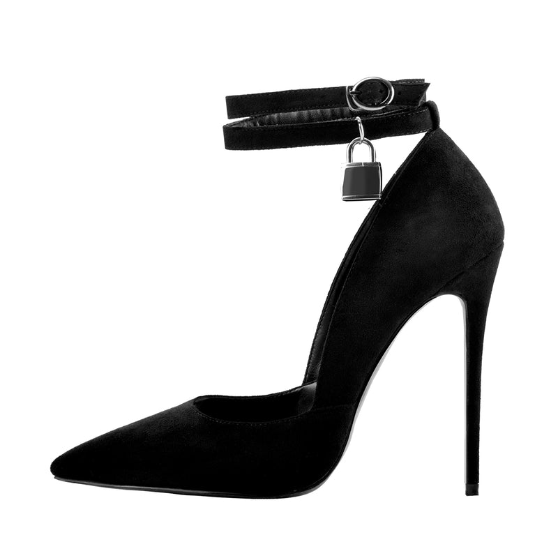 Pointed Toe Double Ankle Strap Lock High Heel Pumps