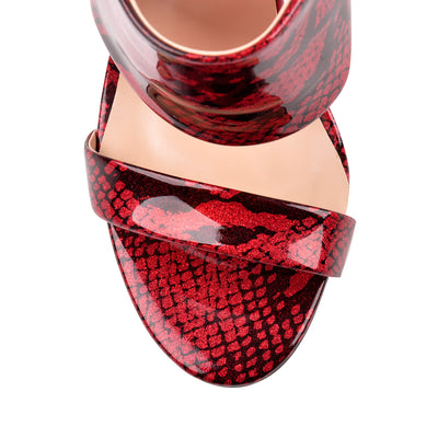 Two Band Snake Red Sandals High Heel Mules