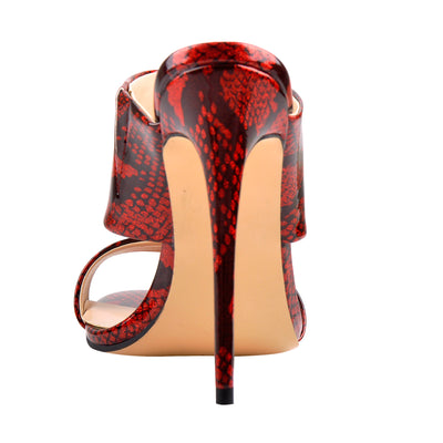 Two Band Snake Red Sandals High Heel Mules