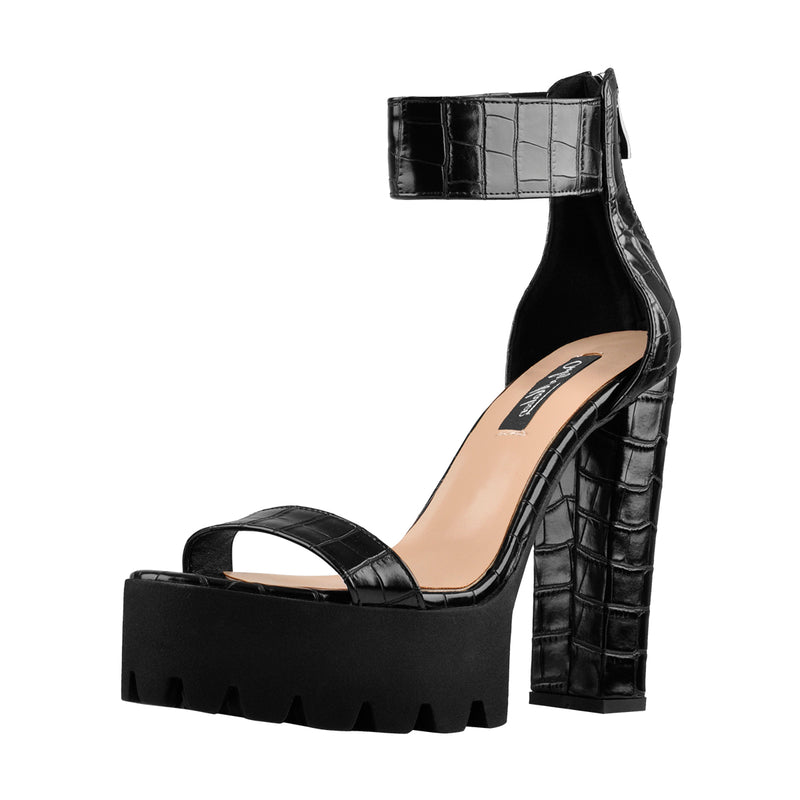 Black Ankle Strap Platform Chunky Heel Sandals