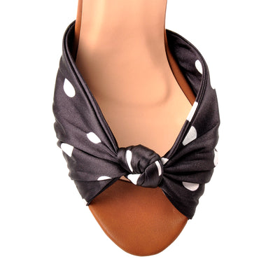 Polka Dot Open Toe Wood Heel Wedge Sandals