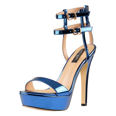 Ankle Double Buckle Strap Platform Stiletto High Heels Sandals