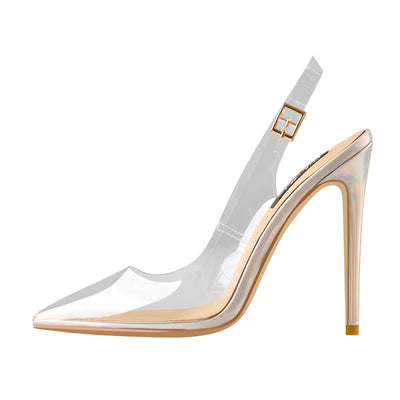 Transparent Pointed Toe Slingback Holographic Stiletto High Heel Pumps