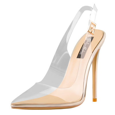 Transparent Pointed Toe Slingback Holographic Stiletto High Heel Pumps